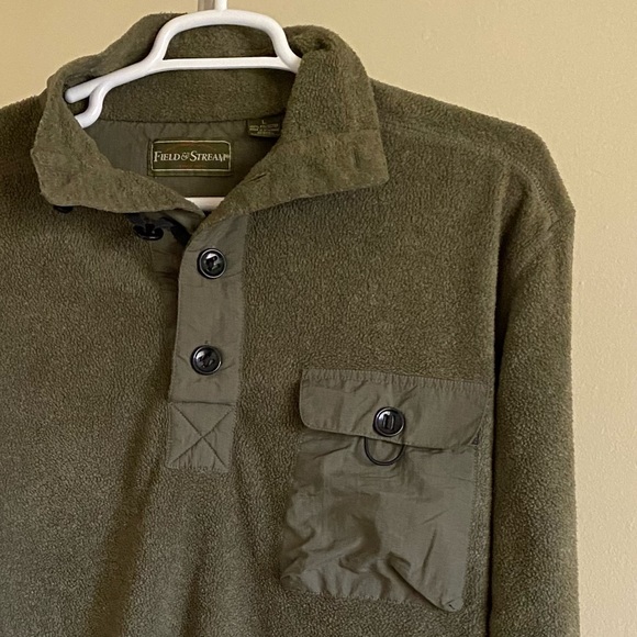 Field & Stream Olive Green 1/3 Button Fishing Utility Sweater Size Large - Picture 4 of 13